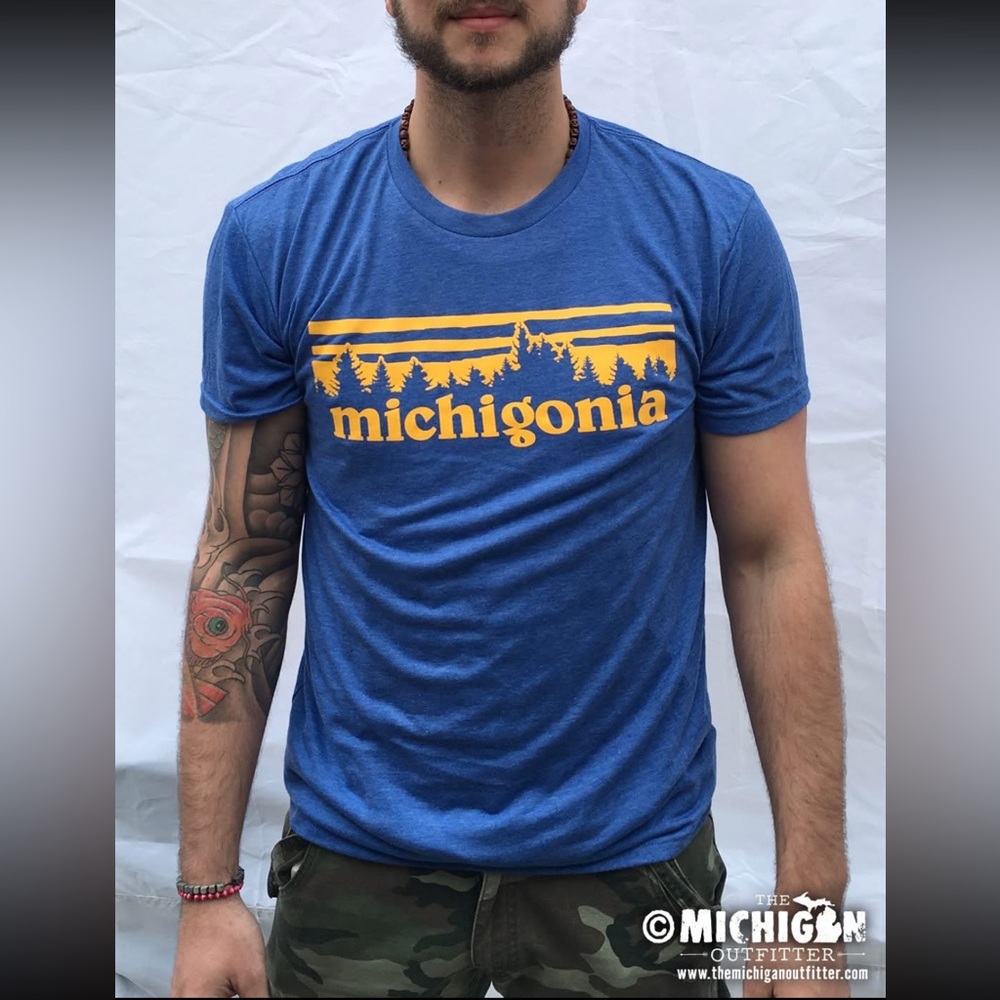 Blue Michigonia T-Shirt Short Sleeve S Unisex Men's Blue Gold Patagonia NEW
